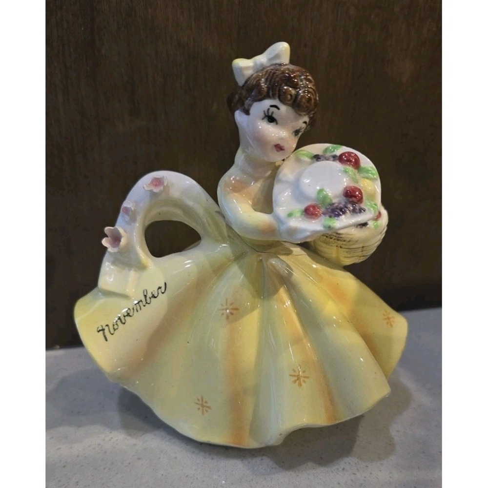 1960s Lefton Originals November Yellow Birthday Girl Figurine Collectible Flower